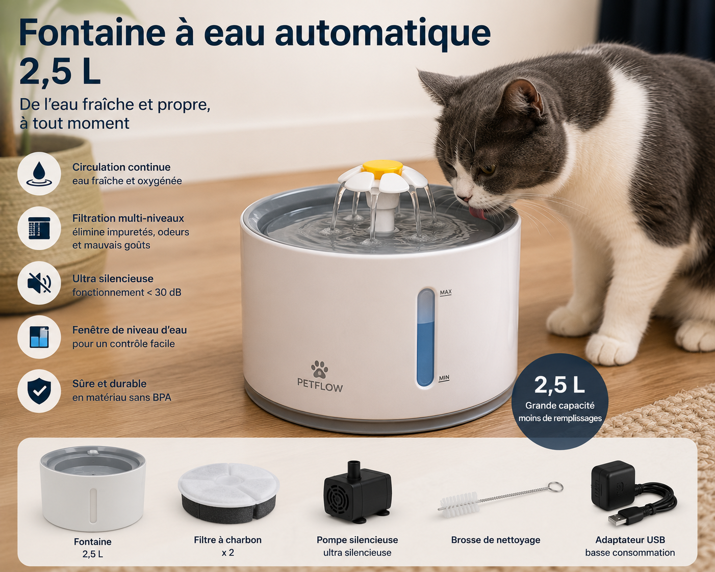 Fontaine à eau automatique 2,5 L