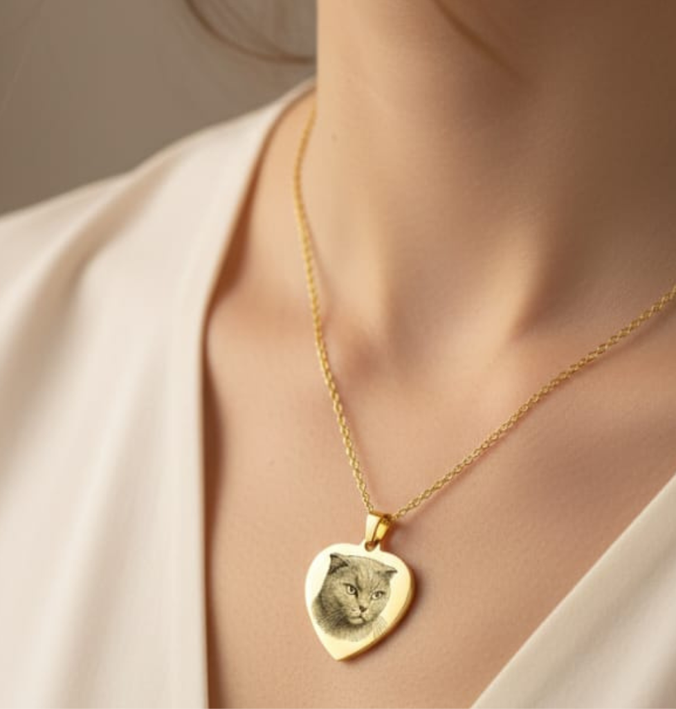 Collier Cœur Précieux – Portrait Gravé de Votre Compagnon 
