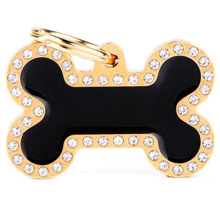 Médaille Glam Os Grand Noir et Dorée avec Strass