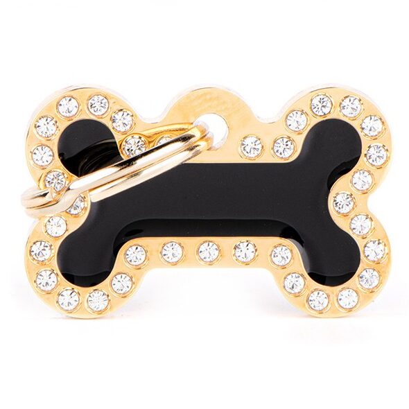 Médaille Glam Os Petit Noir et Dorée avec Strass