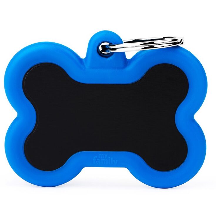 Médaille Hushtag Os Grand Noir en Aluminium avec Caoutchouc Bleu