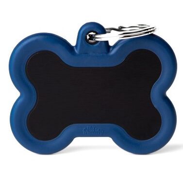 Médaille Hushtag Os Grand Noir en Aluminium avec Caoutchouc Bleu Foncé