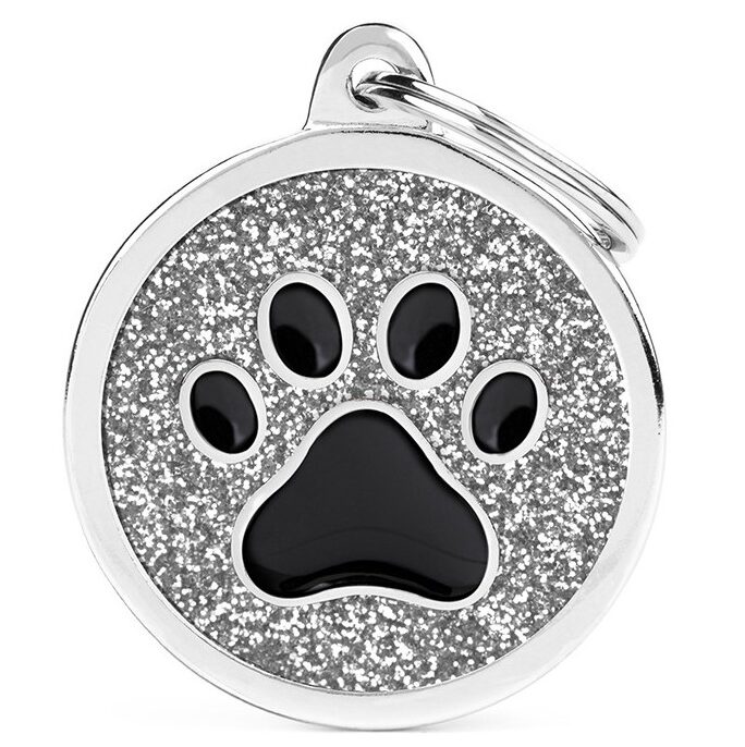 Médaille Shine Cercle Grand Glitter Gris Patte Noire