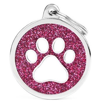 Médaille Shine Cercle Grand Glitter Rose Patte Blanche