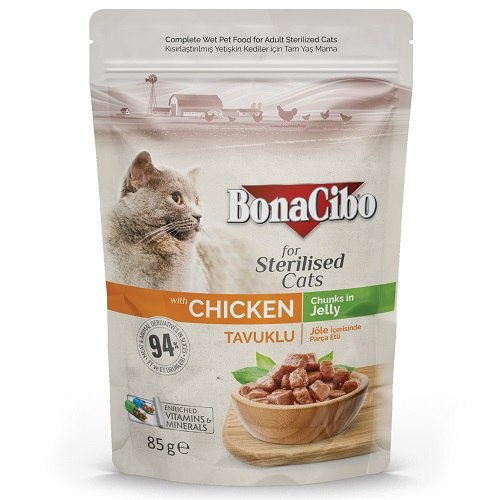 Bonacibo Morceaux en Gelée Premium au poulet pour chat stérilisé