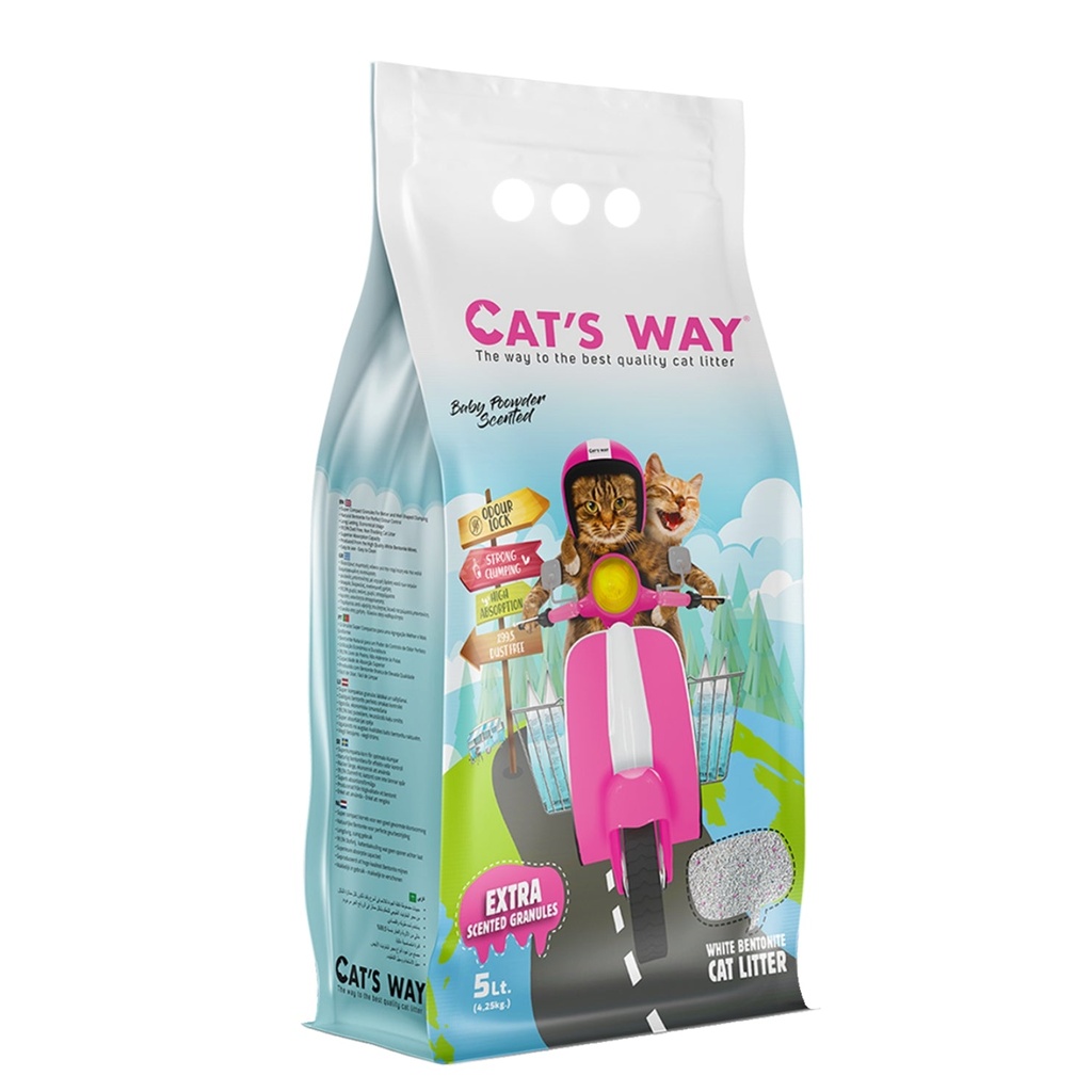 Litière pour chat Cat’s Way bentonite blanche 18 L– Parfum bébé, Aloe Vera & Savon de Marseille