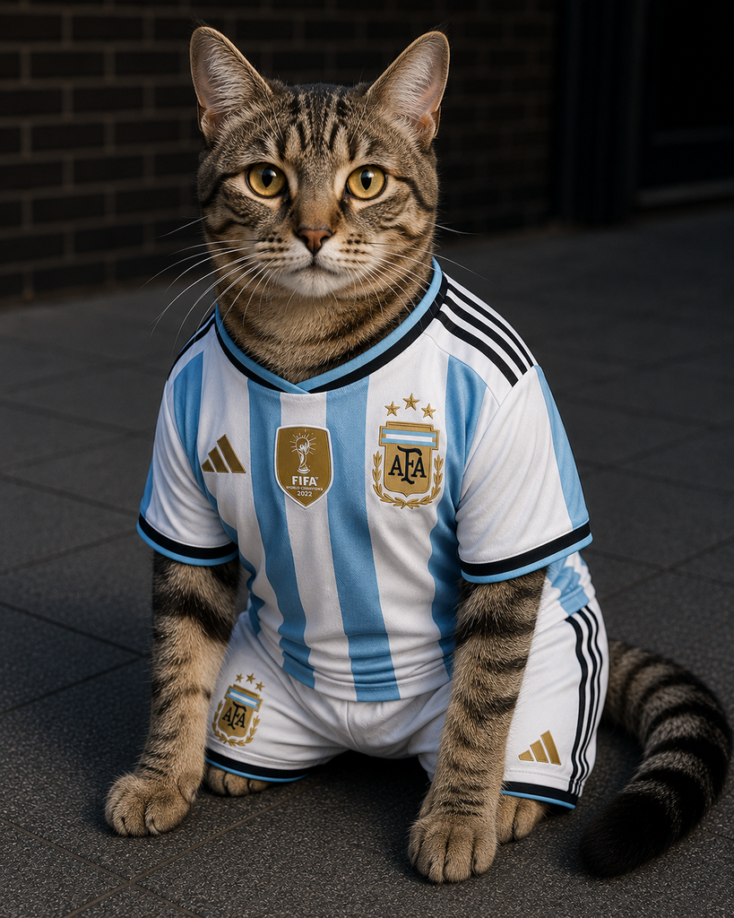 Maillot Football Argentine pour chat – Édition L'Albiceleste – Taille XL