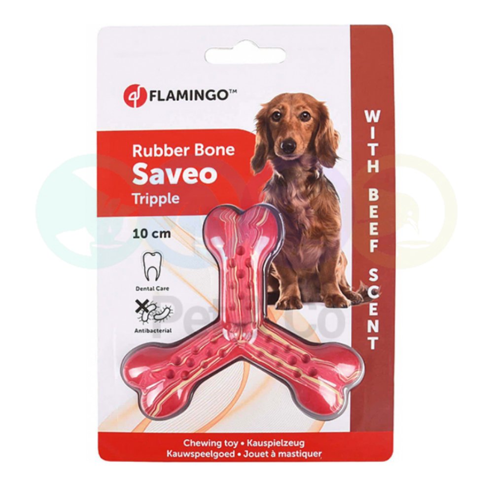 Jouet à mâcher pour chien triple Os saveur bœuf - Flamingo