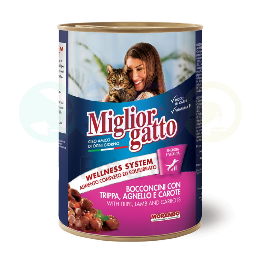 Migliorgatto Slices in Gravy with Tripe, lamb & carrots 405g