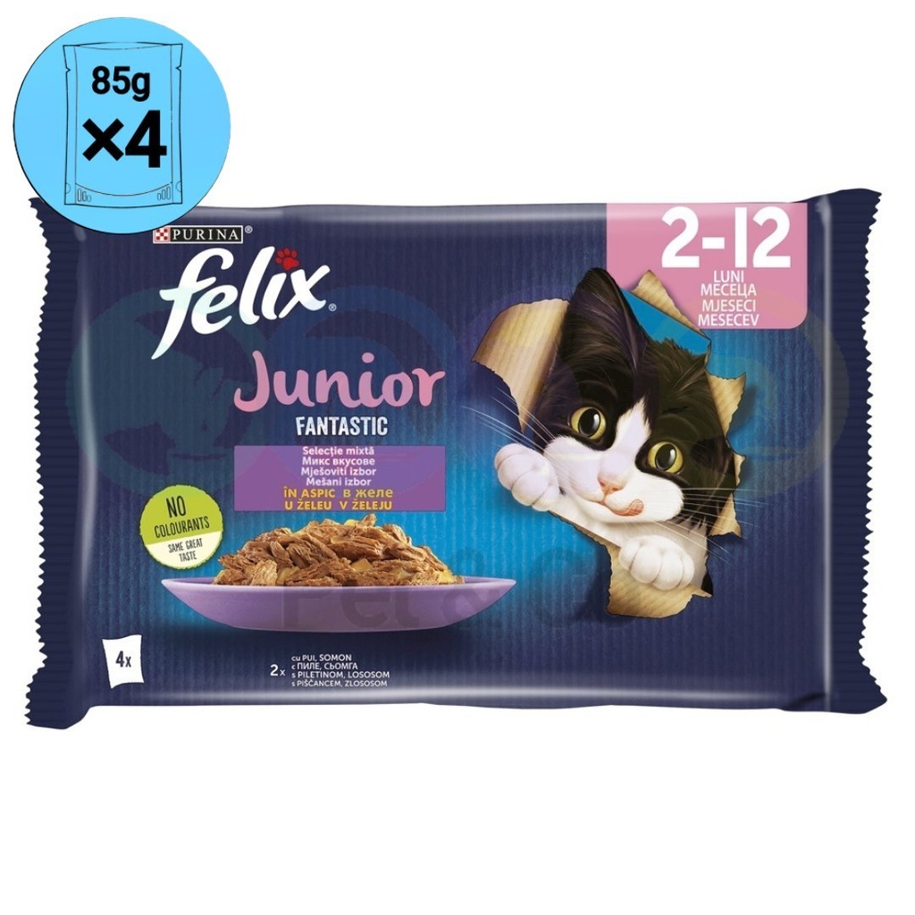 Felix Chunks in Jelly for Kittens with Meat &amp; Fish Fantastic 4×85g