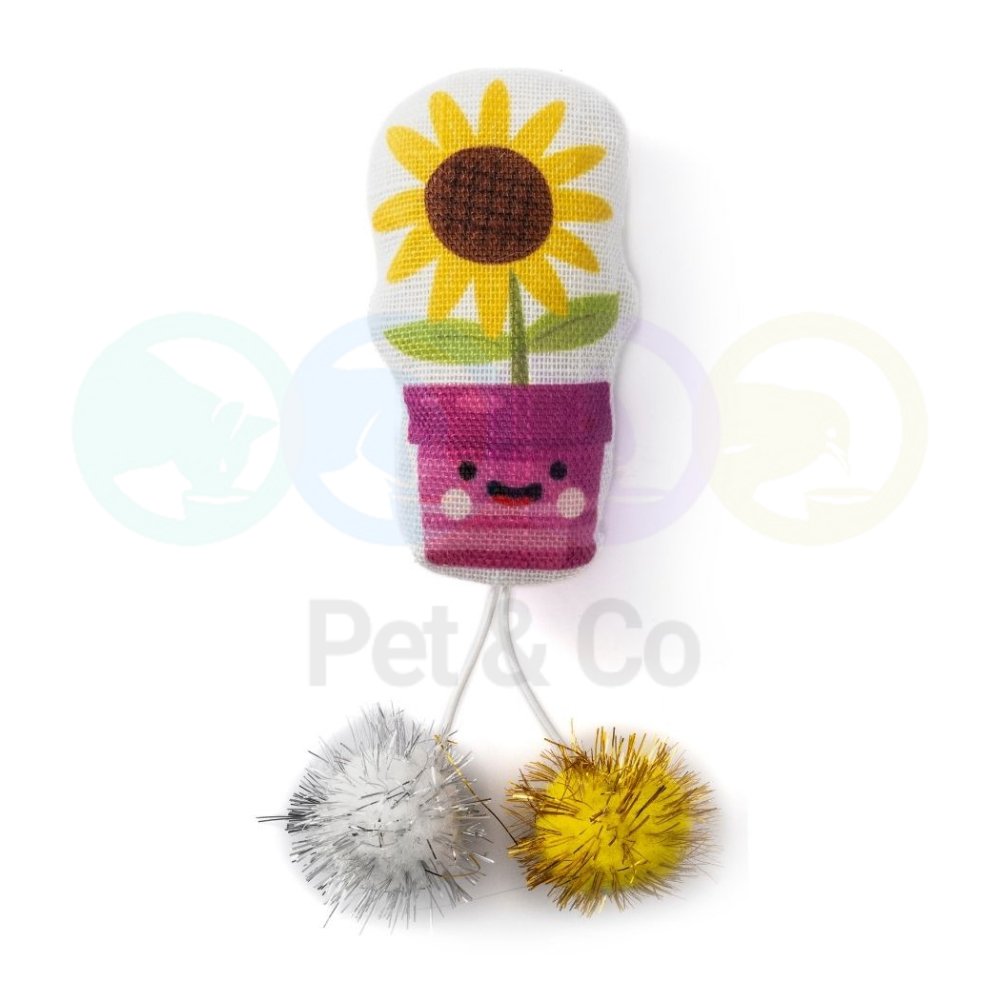 Cat toy Woven Sunflower with pom poms & catnip