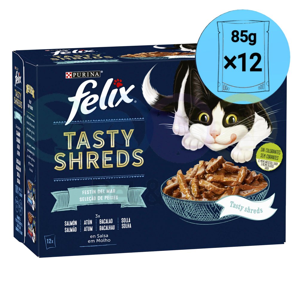 Lot Felix Tasty Shreds Fish Selection 12×85g