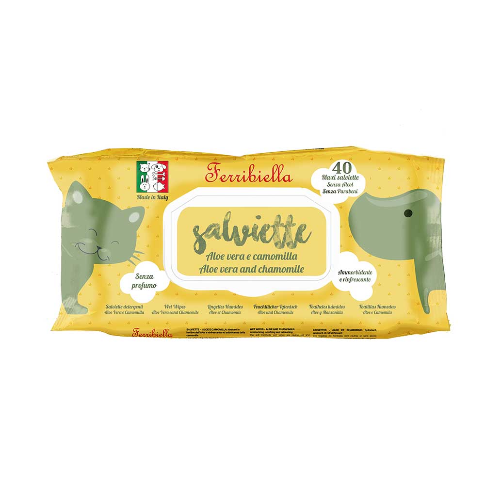 Ferribiella Lingettes pour Chats et Chiens - Aloe Vera et Camomille