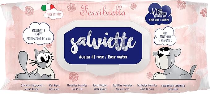 Ferribiella Lingettes pour Chats et Chiens - Eau de Rose