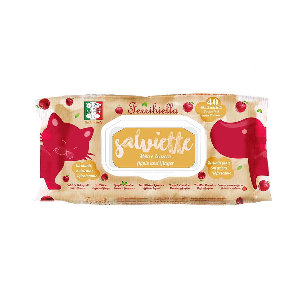 Ferribiella Lingettes pour Chats et Chiens - Pomme et Gingembre