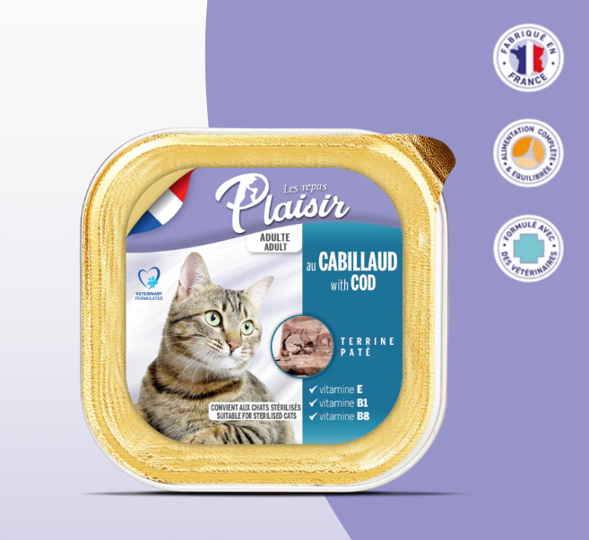 Barquette 100g de pâté au CABILLAUD (convient pour chat stérilisé)