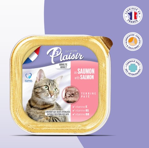 Barquette 100g de pâté au SAUMON (convient pour chat stérilisé)