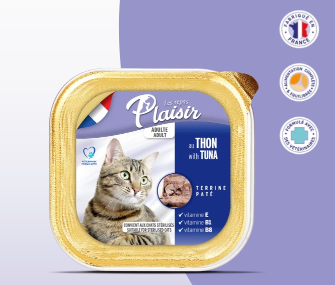 Barquette 100g de pâté au THON (convient pour chat stérilisé)