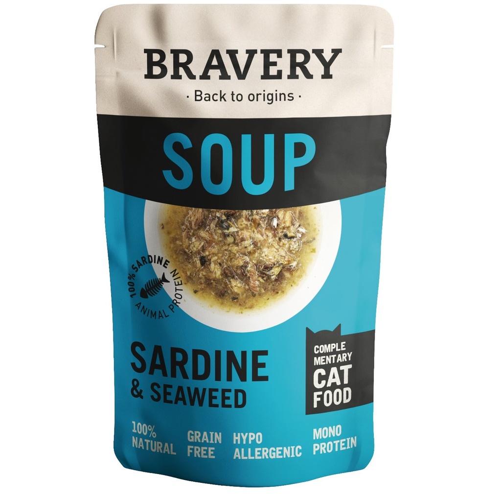 Bravery Soupe pour chat - 3 saveurs aux choix - Sardine