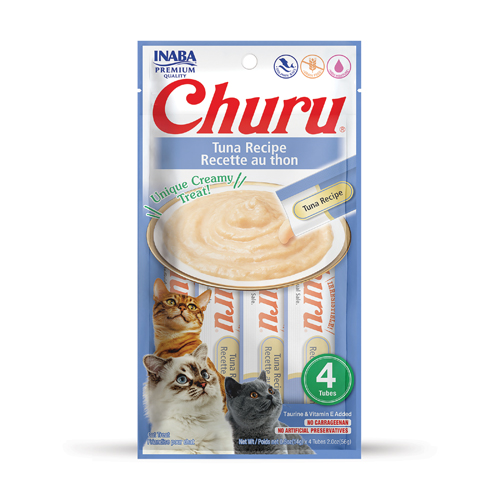 CHURU friandise en purée avec plusieurs saveurs (Poulet | Boeuf | Crabe | Thon | Saumon | Crevette | Fruits de Mer) - 4 sachets Thon