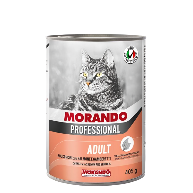 Morando Morceaux de Saumon et Crevettes avec Sauce Pour Chats 405g