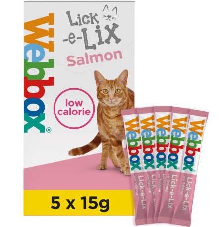 Webbox Lick-e-Lix pour chaton et chat avec plusieurs saveurs ( Saumon | Poulet | Boeuf) - 5 sachets au Saumon