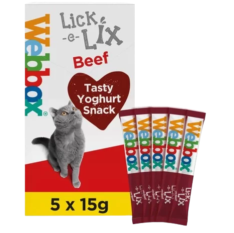 Webbox Lick-e-Lix pour chaton et chat avec plusieurs saveurs ( Saumon | Poulet | Boeuf) - 5 sachets Boeuf