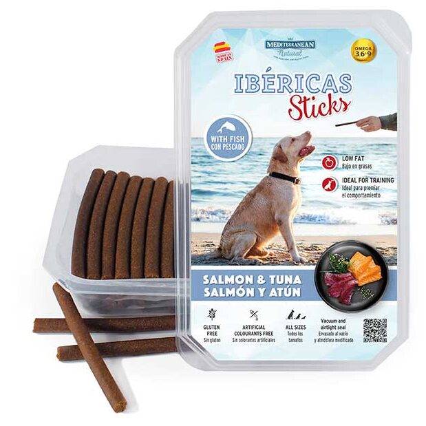 Sticks IBERICAS Pour Chiens SAUMON Et THON 350gr- Mediterrane