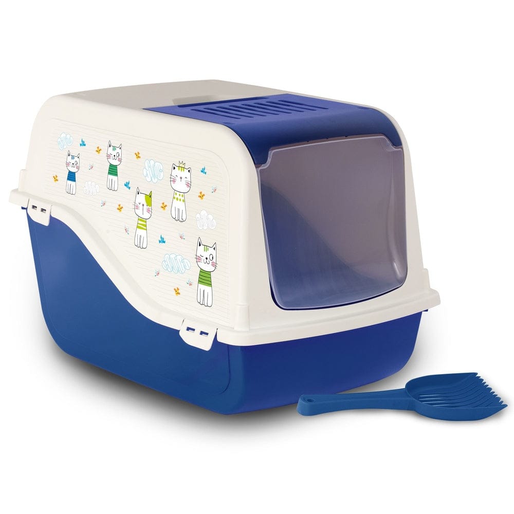 Bac à litière fermé pour chat Bleu avec Motifs