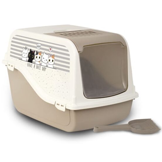 Bac à litière fermé pour chat Marron avec Motifs