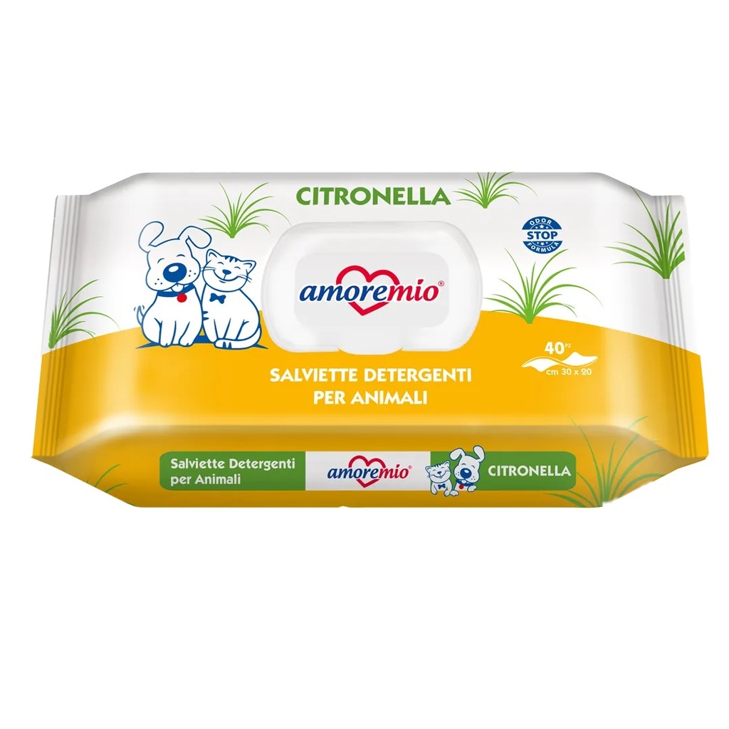 Lingettes Amoremio humides pour chiens et chats (40 PCS) Citronnelle