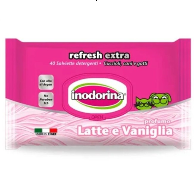 Lingettes Inodorina pour Chien et Chat (Lait et Vanille) 40pc