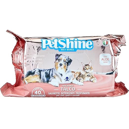 Lingettes PetShine humides pour chiens et chats (40 PCS) Talc