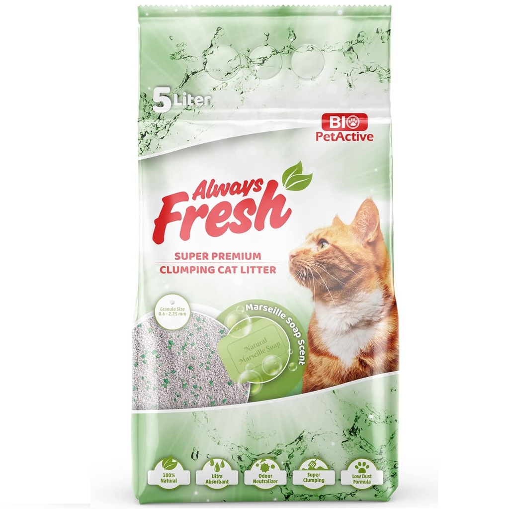 Litière agglomérante, parfumé et ultra-absorbante 5 Kg Always Fresh (parfum : Lavande | Baby powder | Savon de marseille) - Savon de Marseille