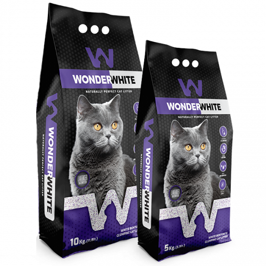 Litière agglomérante, parfumé et ultra-absorbante 5 Kg Wonder White (parfum : Lavande | Baby powder | Savon de marseille | Sans Parfum) - Lavande