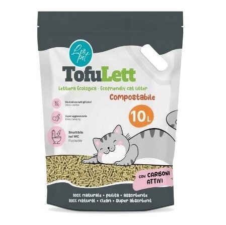 Litière au Tofu Naturel 10L - Tofulett (Au Charbon Actif )