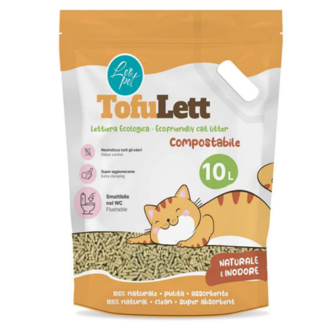 Litière au Tofu Naturel 10L - Tofulett (Sans Parfum)