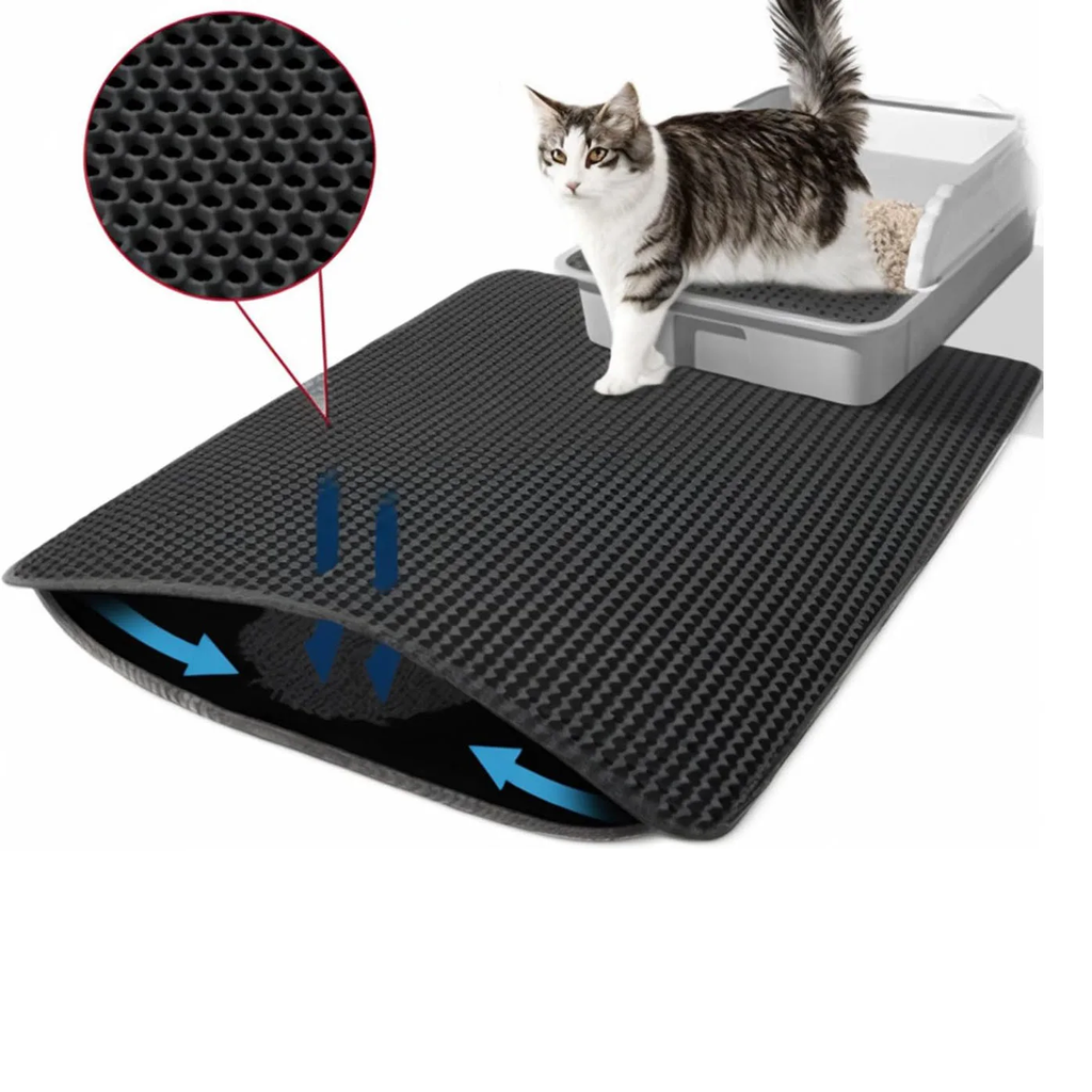 Tapis à litière à deux couches Noir et Blanc avec Plusieurs Tailles - 30cmx45cm, Noir