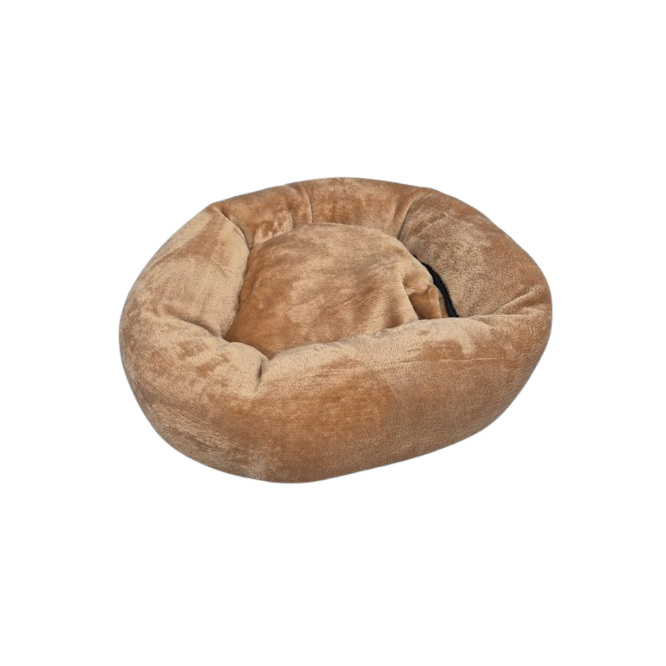 Lit Rond en Doudou Velours Ultra Doux pour Chat et Petit Chien - Diamètre 50 cm - Caramel