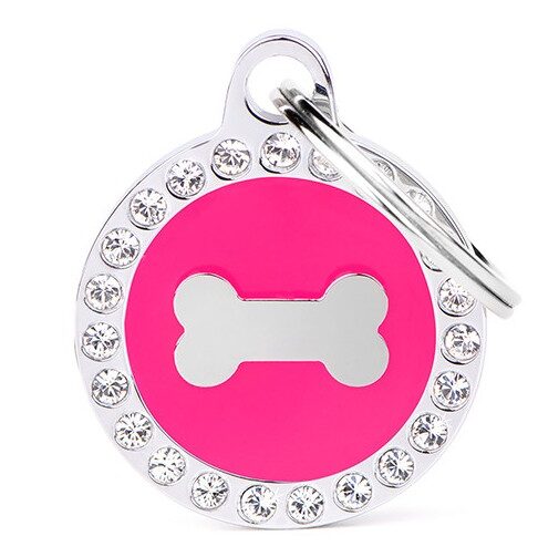 Médaille Glam Cercle Fuchsia Os avec Strass