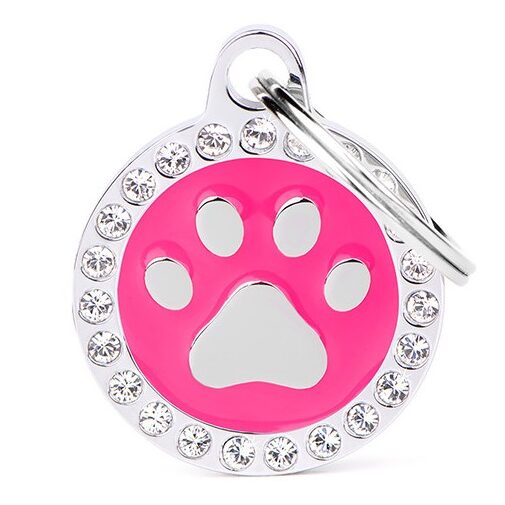 Médaille Glam Patte Fuchsia avec Strass