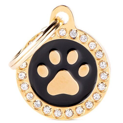 Médaille Glam Patte Noire et Dorée avec Strass