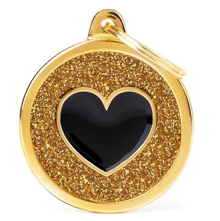 Médaille Shine Cercle Grand Glitter Dorée Cœur Noir