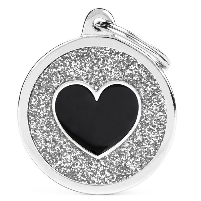 Médaille Shine Cercle Grand Glitter Gris Cœur Noir