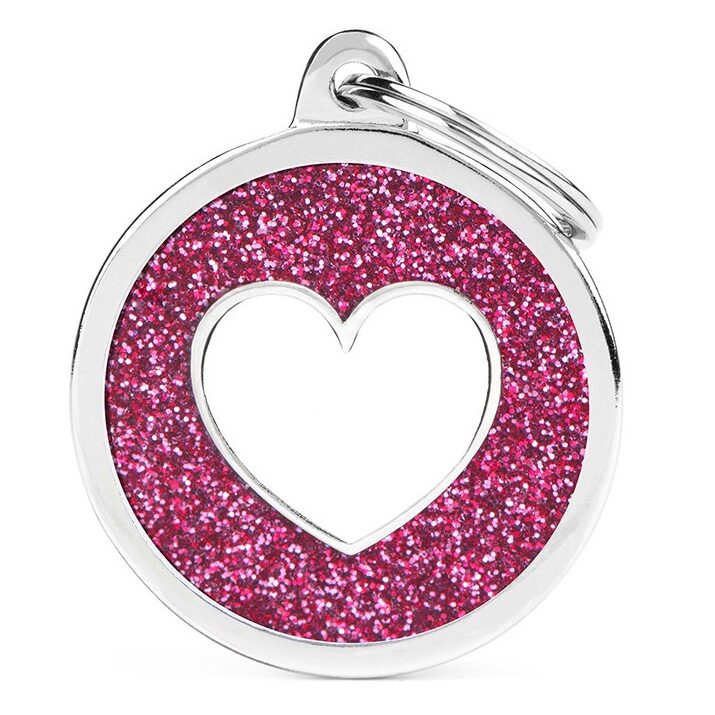 Médaille Shine Cercle Grand Glitter Rose Cœur Blanc