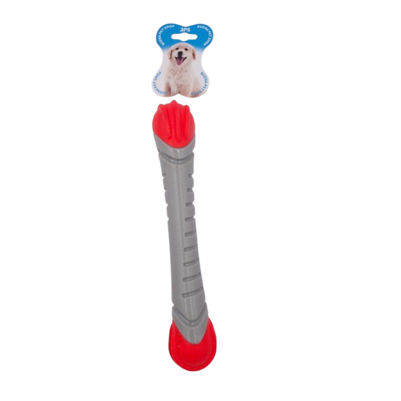 Jouet en Caoutchouc Sous Forme De Grand Os (30cm) - Gris/Rouge