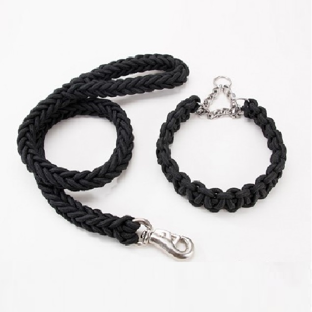 Laisse avec collier pour grand chien (Rouge/Noir | Noir | Bleu/Noir | Vert foncé) - Noir