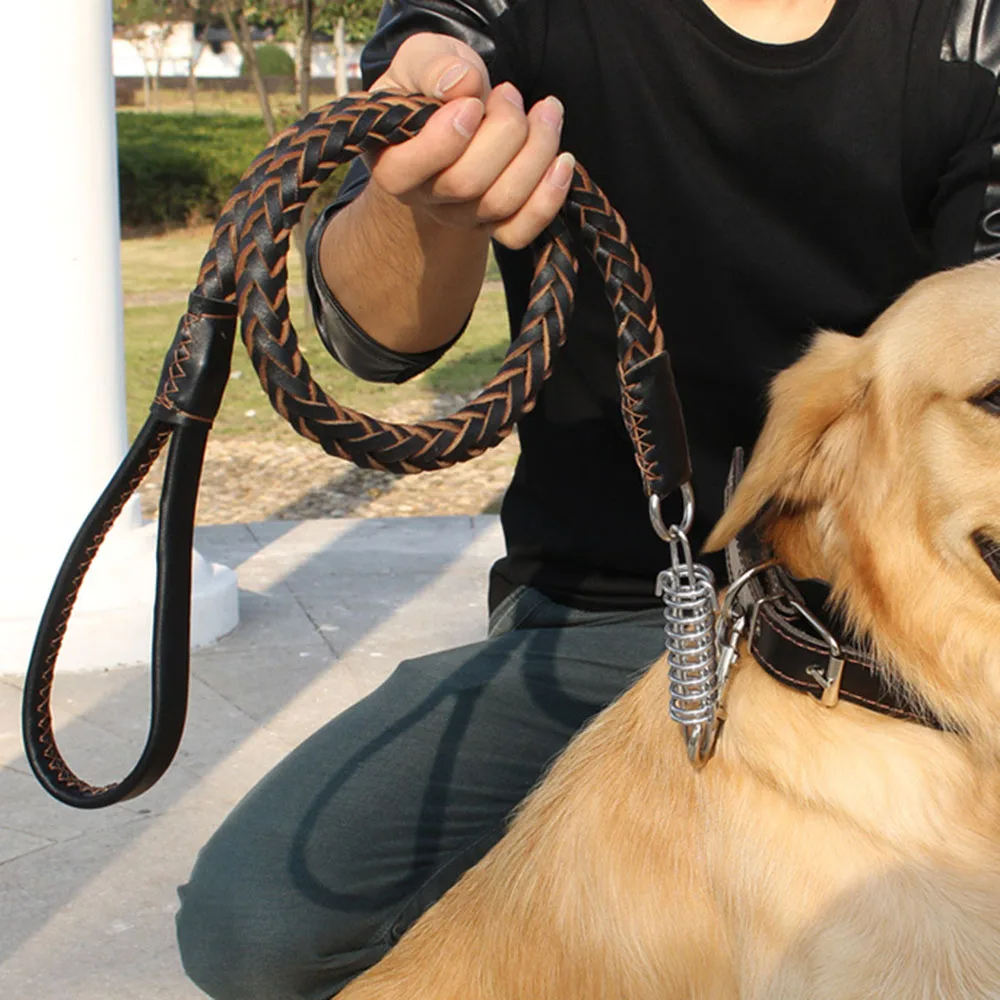 Laisse en cuire avec ressort pour grand chien (1.2m)