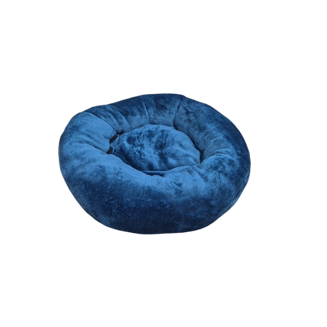 Lit Rond en Doudou Velours Ultra Doux pour Chat et Petit Chien - Diamètre 50 cm - Bleu Pétrole