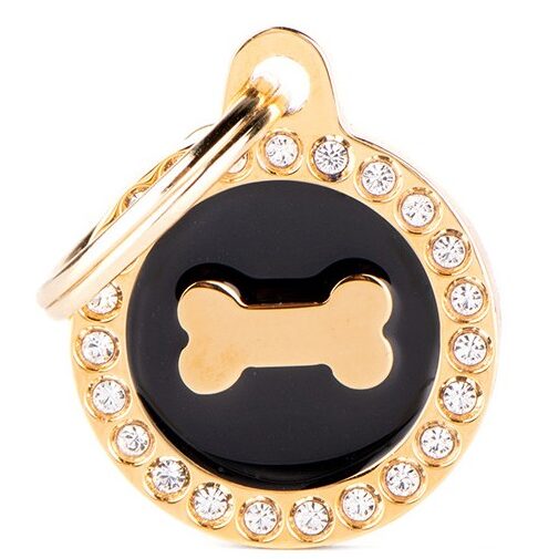 Médaille Glam Os Noir et Dorée avec Strass